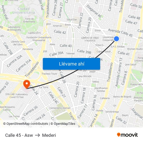 Calle 45 - Asw to Mederi map