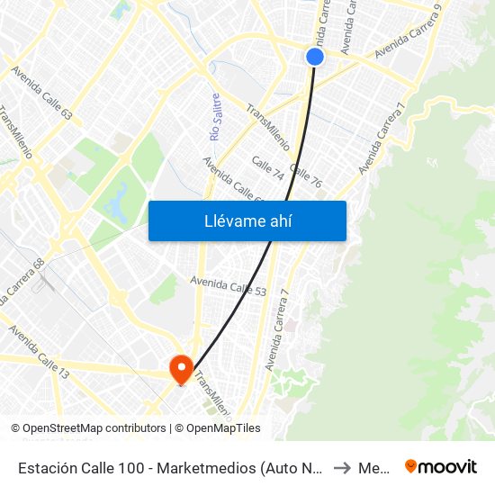 Estación Calle 100 - Marketmedios (Auto Norte - Cl 98) to Mederi map