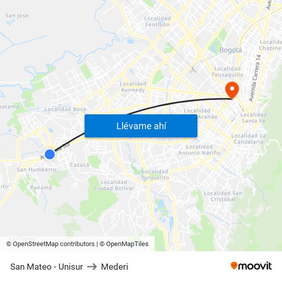 San Mateo - Unisur to Mederi map
