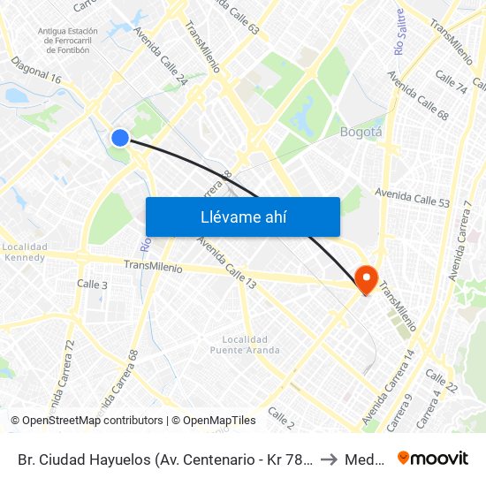 Br. Ciudad Hayuelos (Av. Centenario - Kr 78g) to Mederi map