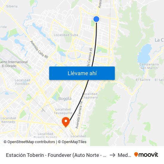 Estación Toberín - Foundever (Auto Norte - Cl 166) to Mederi map