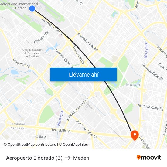 Aeropuerto Eldorado (B) to Mederi map