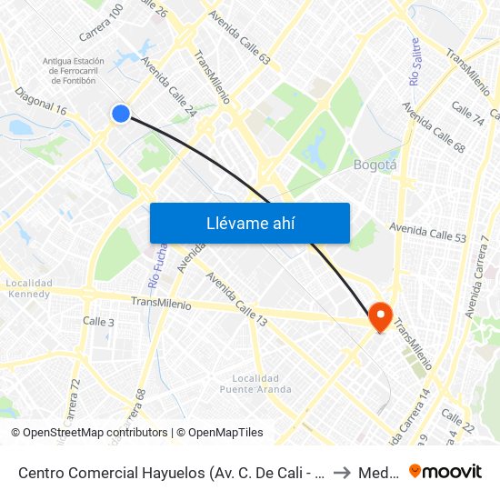 Centro Comercial Hayuelos (Av. C. De Cali - Cl 20) to Mederi map