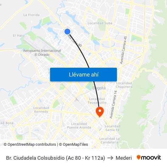 Br. Ciudadela Colsubsidio (Ac 80 - Kr 112a) to Mederi map