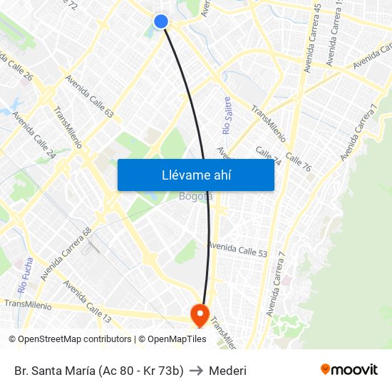 Br. Santa María (Ac 80 - Kr 73b) to Mederi map