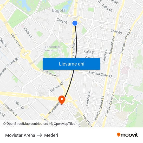 Movistar Arena to Mederi map