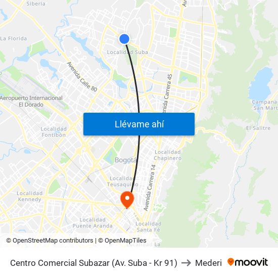 Centro Comercial Subazar (Av. Suba - Kr 91) to Mederi map