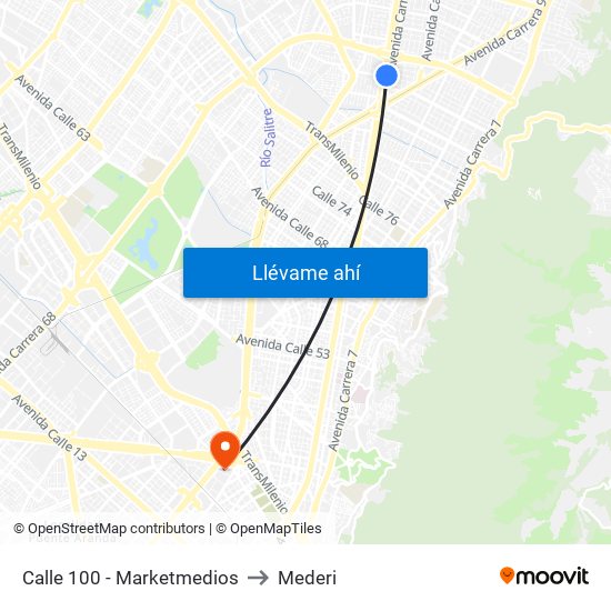Calle 100 - Marketmedios to Mederi map