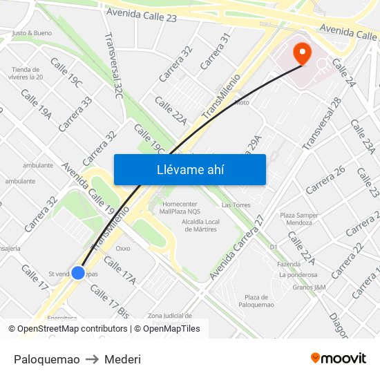 Paloquemao to Mederi map