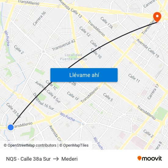 NQS - Calle 38a Sur to Mederi map