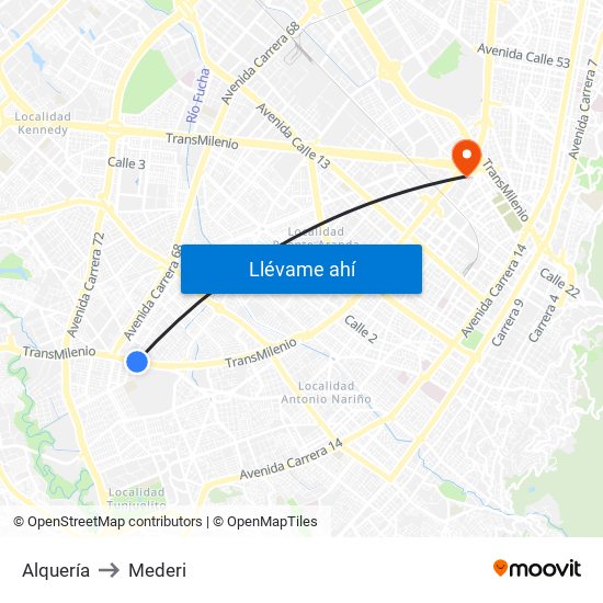 Alquería to Mederi map