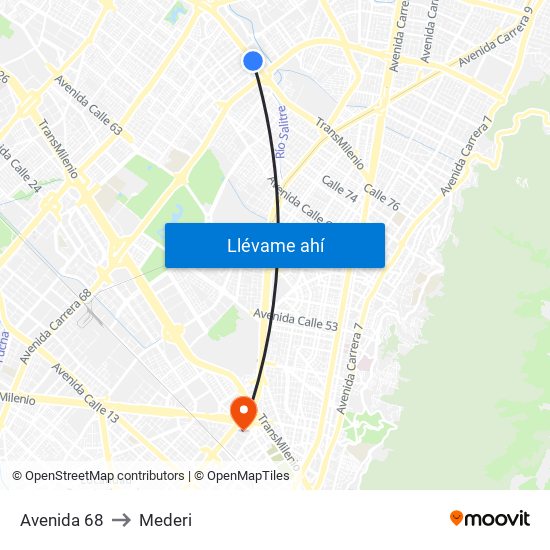 Avenida 68 to Mederi map