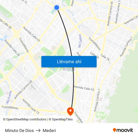 Minuto De Dios to Mederi map