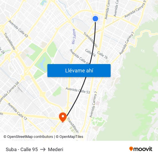 Suba - Calle 95 to Mederi map