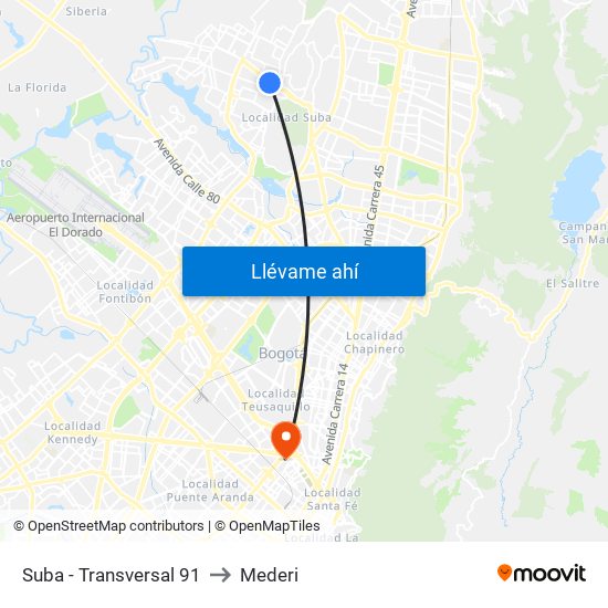 Suba - Transversal 91 to Mederi map