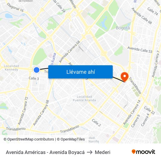 Avenida Américas - Avenida Boyacá to Mederi map