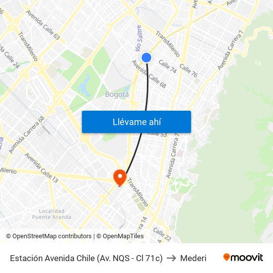 Estación Avenida Chile (Av. NQS - Cl 71c) to Mederi map
