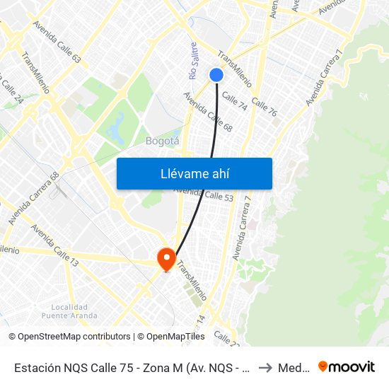 Estación NQS Calle 75 - Zona M (Av. NQS - Cl 75) to Mederi map