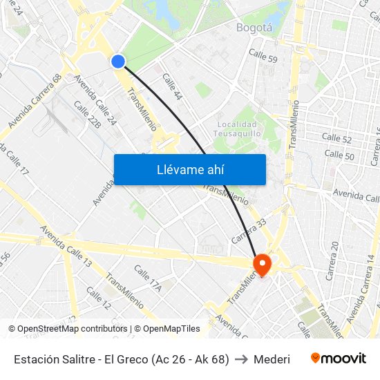 Estación Salitre - El Greco (Ac 26 - Ak 68) to Mederi map