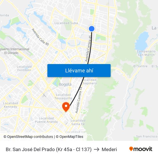 Br. San José Del Prado (Kr 45a - Cl 137) to Mederi map