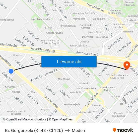 Br. Gorgonzola (Kr 43 - Cl 12b) to Mederi map