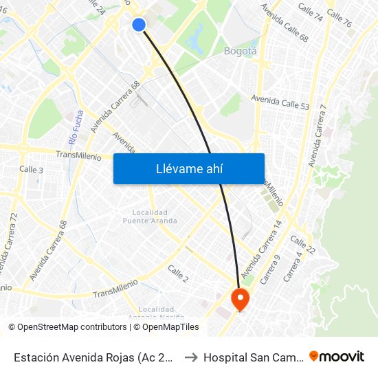 Estación Avenida Rojas (Ac 26 - Kr 69d Bis) (B) to Hospital San Camilo De Lelis map