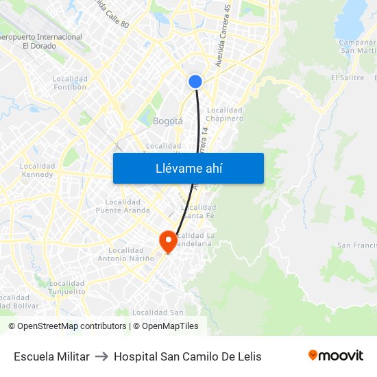 Escuela Militar to Hospital San Camilo De Lelis map