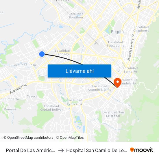 Portal De Las Américas to Hospital San Camilo De Lelis map