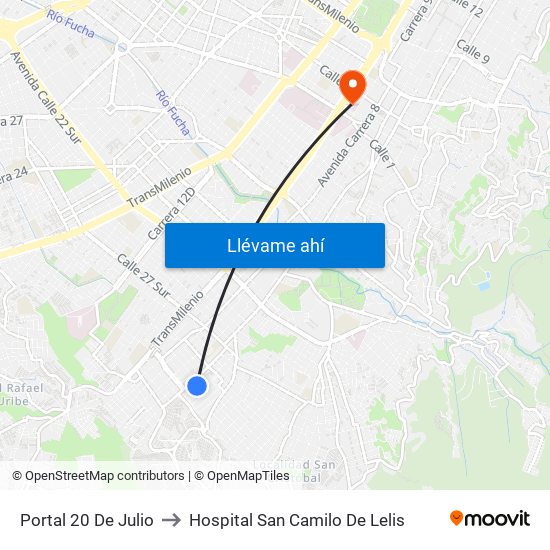 Portal 20 De Julio to Hospital San Camilo De Lelis map