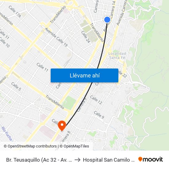 Br. Teusaquillo (Ac 32 - Av. Caracas) to Hospital San Camilo De Lelis map