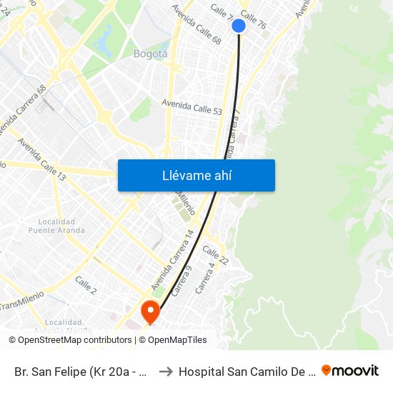 Br. San Felipe (Kr 20a - Cl 74) to Hospital San Camilo De Lelis map