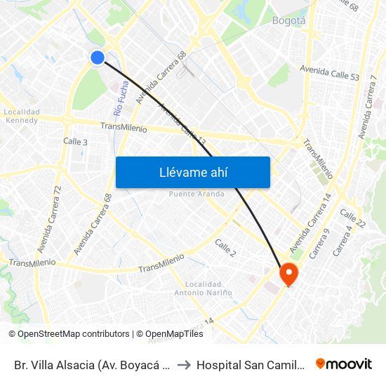 Br. Villa Alsacia (Av. Boyacá - Cl 12a) (A) to Hospital San Camilo De Lelis map