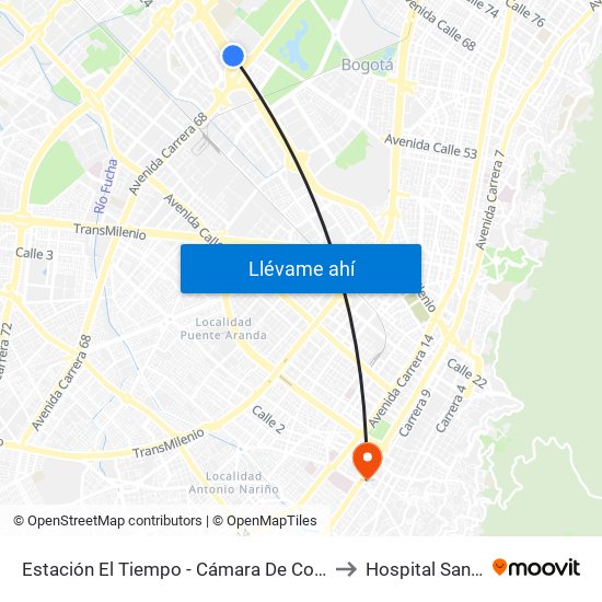 Estación El Tiempo - Cámara De Comercio De Bogotá (Ac 26 - Kr 68b Bis) to Hospital San Camilo De Lelis map
