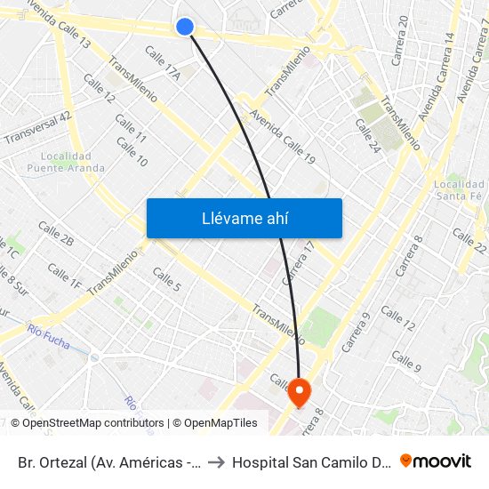 Br. Ortezal (Av. Américas - Tv 39) to Hospital San Camilo De Lelis map