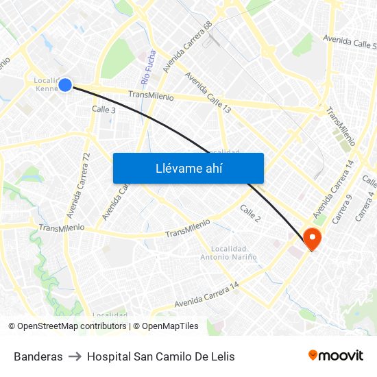 Banderas to Hospital San Camilo De Lelis map