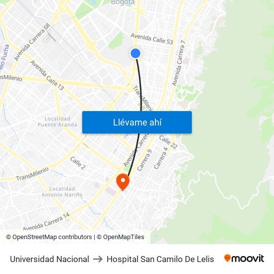 Universidad Nacional to Hospital San Camilo De Lelis map