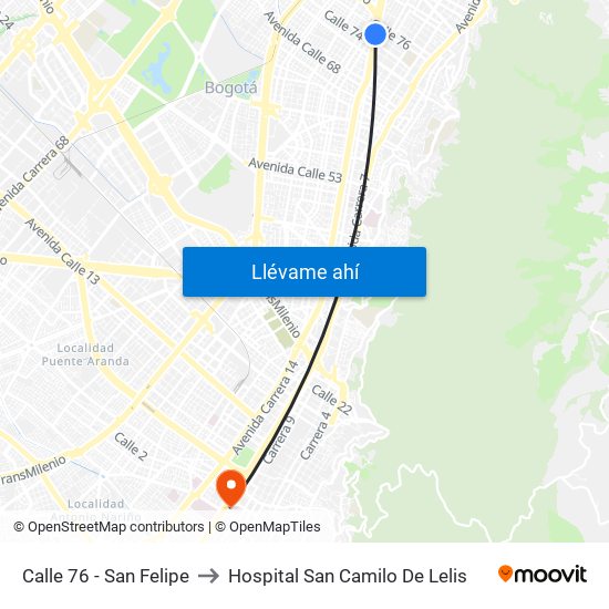 Calle 76 - San Felipe to Hospital San Camilo De Lelis map