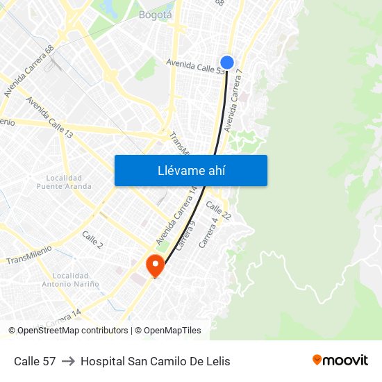 Calle 57 to Hospital San Camilo De Lelis map