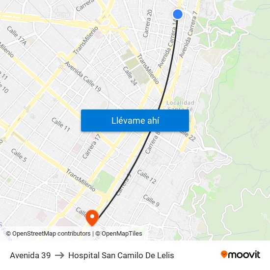 Avenida 39 to Hospital San Camilo De Lelis map