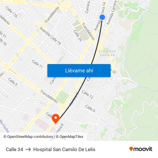 Calle 34 to Hospital San Camilo De Lelis map