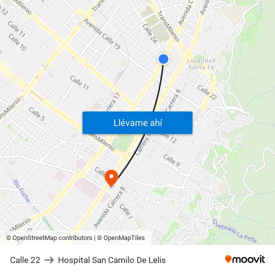 Calle 22 to Hospital San Camilo De Lelis map