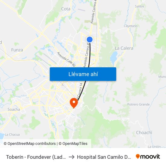 Toberín - Foundever (Lado Sur) to Hospital San Camilo De Lelis map