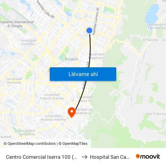 Centro Comercial Iserra 100 (Ac 100 - Kr 54) (B) to Hospital San Camilo De Lelis map