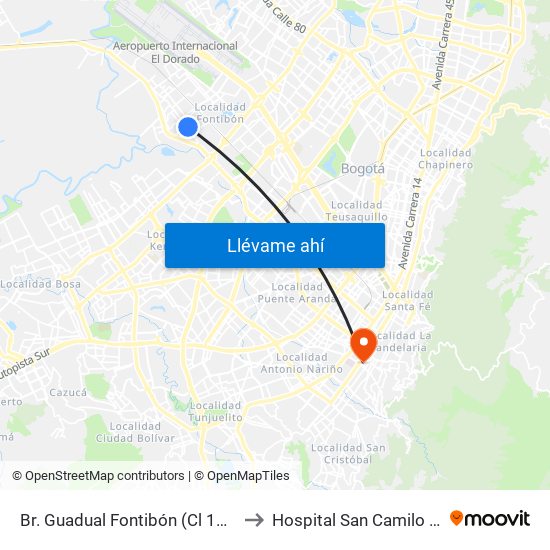 Br. Guadual Fontibón (Cl 17 - Kr 96h) to Hospital San Camilo De Lelis map
