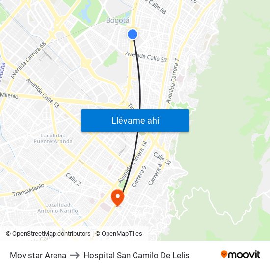 Movistar Arena to Hospital San Camilo De Lelis map