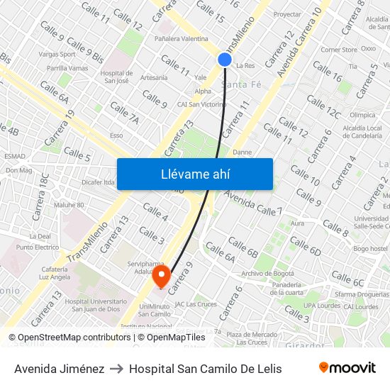 Avenida Jiménez to Hospital San Camilo De Lelis map