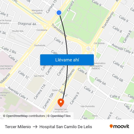 Tercer Milenio to Hospital San Camilo De Lelis map