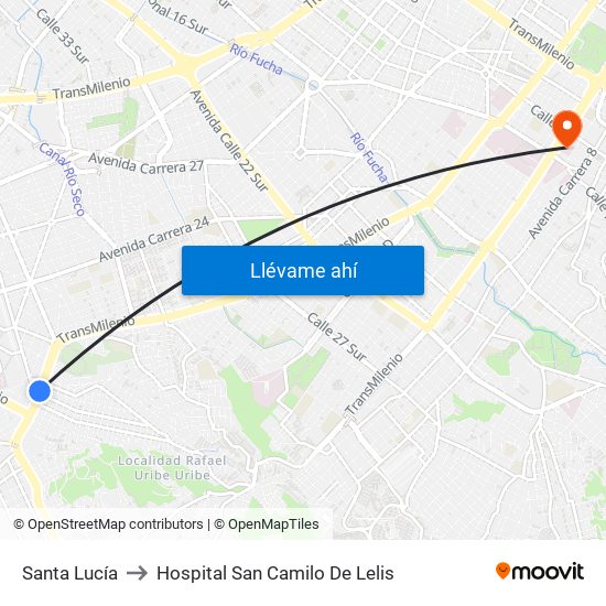 Santa Lucía to Hospital San Camilo De Lelis map