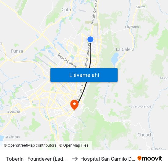 Toberín - Foundever (Lado Norte) to Hospital San Camilo De Lelis map