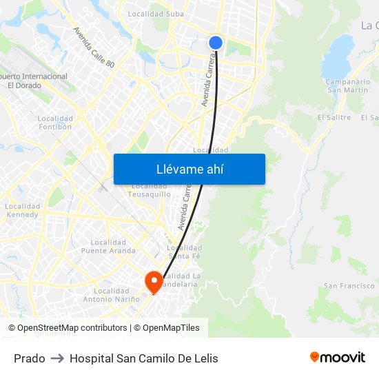 Prado to Hospital San Camilo De Lelis map